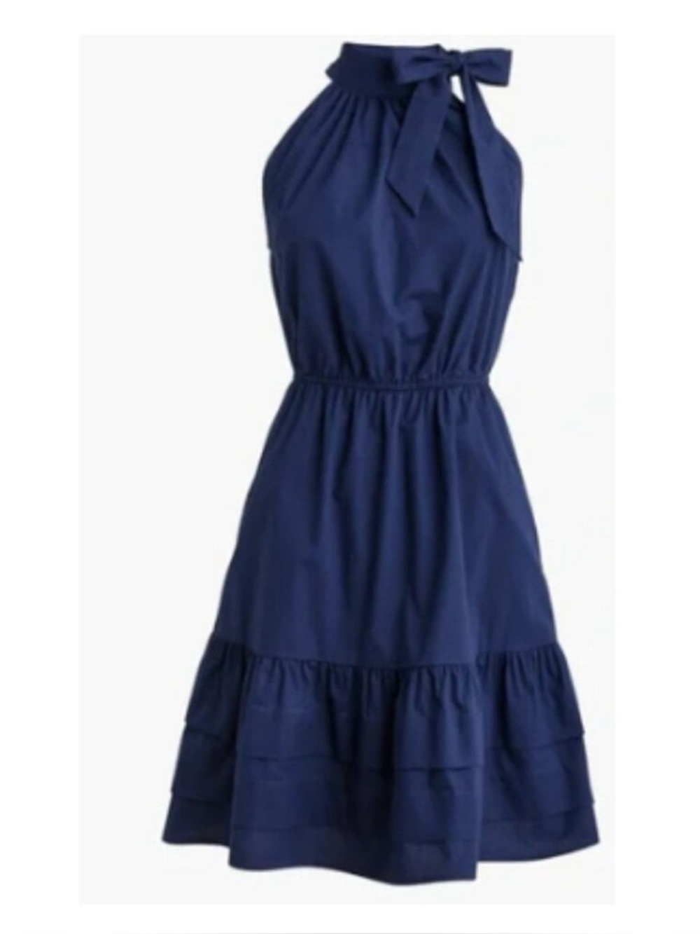 J. Crew Navy Halter Tie-Neck Tiered Midi Dress